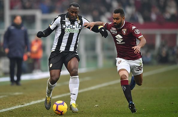 Kofi Djidji (right) in action against Udinese last week, is the visitors' only injury concern